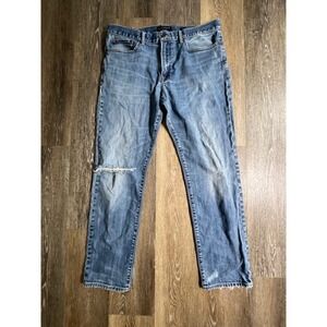 Lucky Brand 121 Slim Jeans Mens 36x32 Blue Distressed Ripped Denim Pants